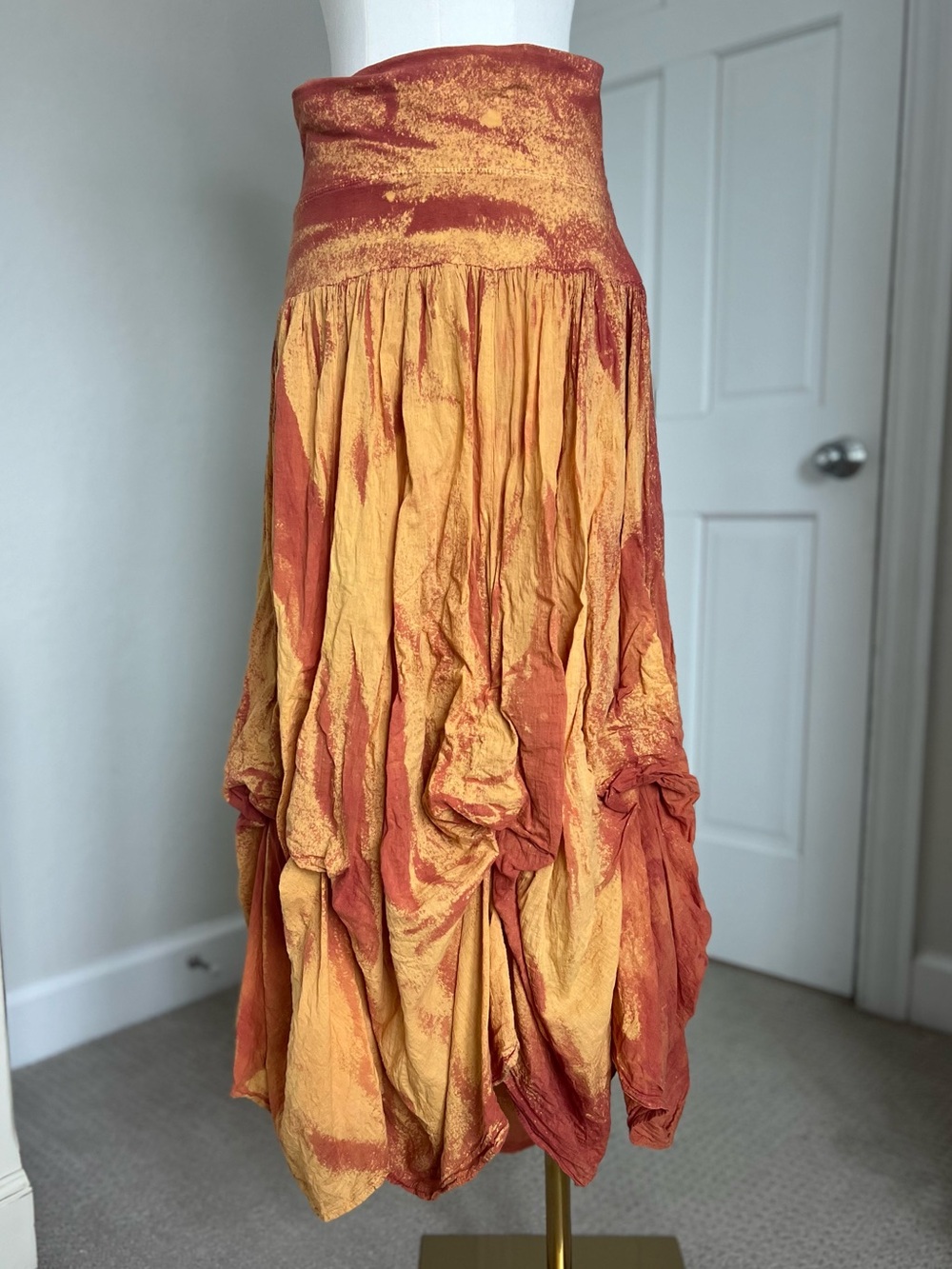 Cute Options XL Boho Maxi Skirt Rust Mustard Crinkle Draped Tiered Y2K Lagenlook